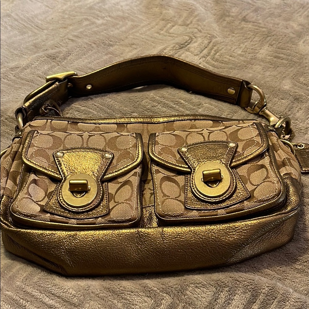 Coach Gold and Tan Shoulder Bag with Luxe Metallic Finish